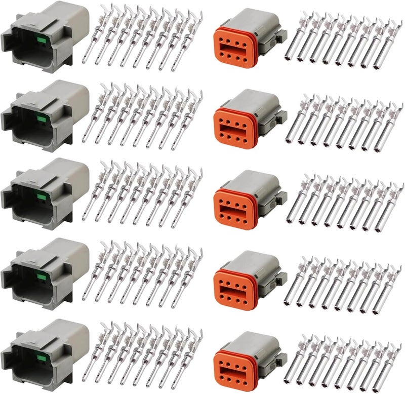 GUIRUIMOON Store Deutsch DT 8 Pin Connector Kit, Waterproof Male Female Plug Socket Quick Disconnect,Stamped Contacts Gauge 14-20 AWG Wire for Cars, Motorcycles.（8P 5 sets） - Image 1